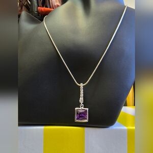 Gorgeous Sterling Silver Purple Gemstone Pendant Necklace